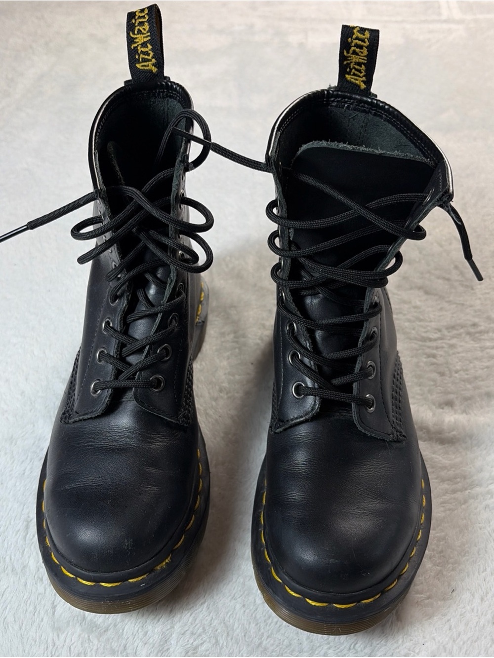 Doc Martens Air Waze Combat Boots US Women Sz 6 Black Leather 11821